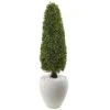 Boxwood Topiary With White Planter UV Resistant (Indoor/Outdoor) -Artificial Flowers Sale artificial boxwood topiary with white planter uv resistant indooroutdoor nearly natural 900056