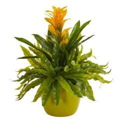 Bromeliad And Fern Artificial Plant In Green Vase 7 Bromeliad And Fern Artificial Plant In Green Vase -Artificial Flowers Sale artificial bromeliad and fern artificial plant in green vase nearly natural yellow 488126