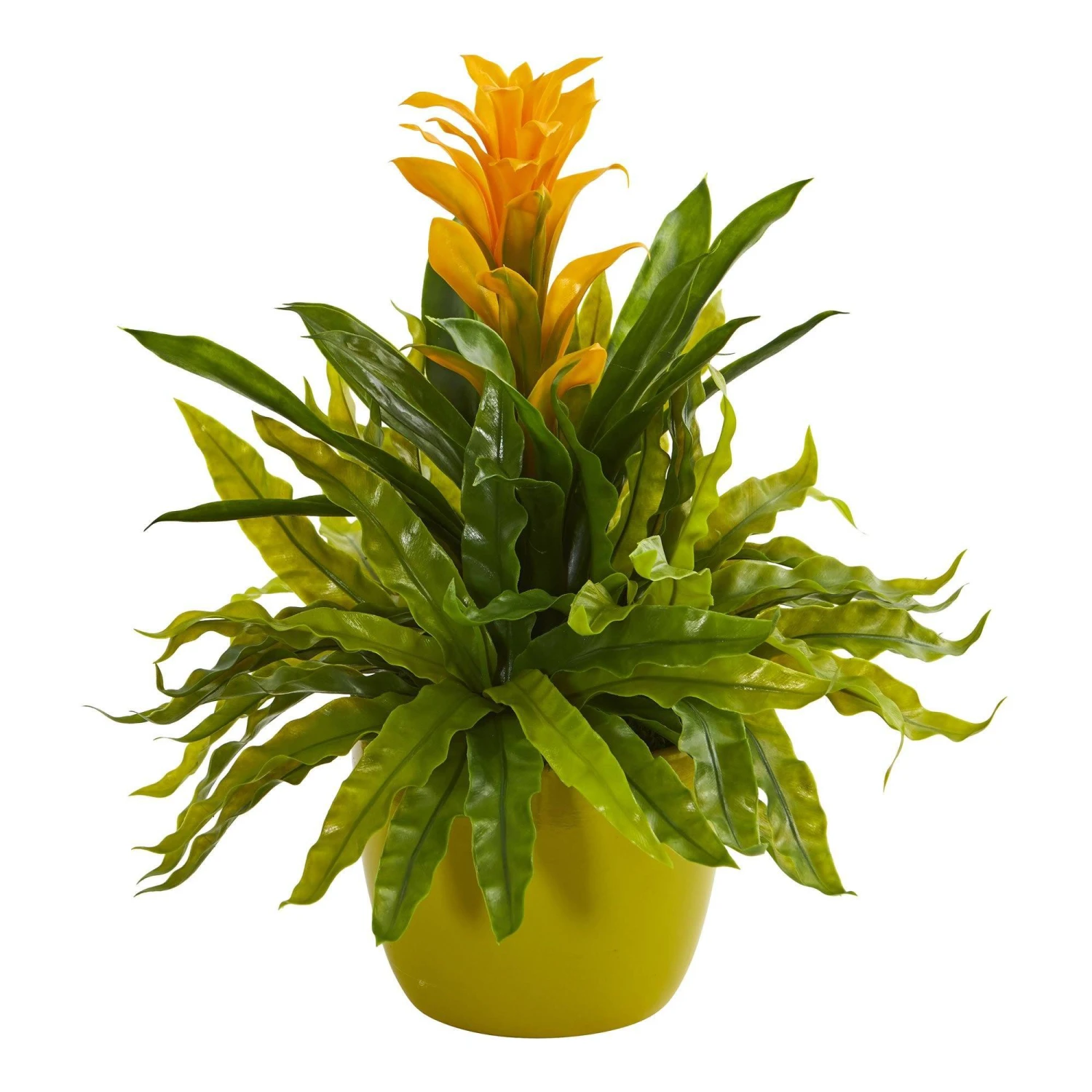 Bromeliad And Fern Artificial Plant In Green Vase 5 Bromeliad And Fern Artificial Plant In Green Vase - Image 3