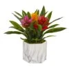 Bromeliad Artificial Plant In Marble Finished Vase -Artificial Flowers Sale artificial bromeliad artificial plant in marble finished vase nearly natural assorted 964017