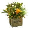 Bromeliad & Mixed Greens Artificial Arrangement In Planter -Artificial Flowers Sale artificial bromeliad mixed greens artificial arrangement in planter nearly natural 404588