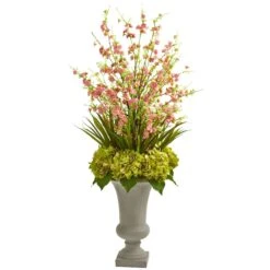 Cherry Blossom & Hydrangeas Artificial Arrangement In Urn 9 Cherry Blossom & Hydrangeas Artificial Arrangement In Urn -Artificial Flowers Sale artificial cherry blossom hydrangeas artificial arrangement in urn nearly natural green 354048