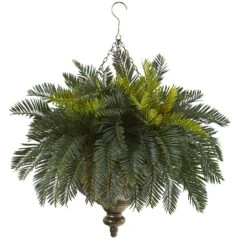 Cycas Artificial Plant In Metal Hanging Bowl