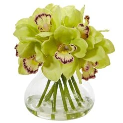 Cymbidium Silk Orchid Artificial Arrangement In Glass Vase