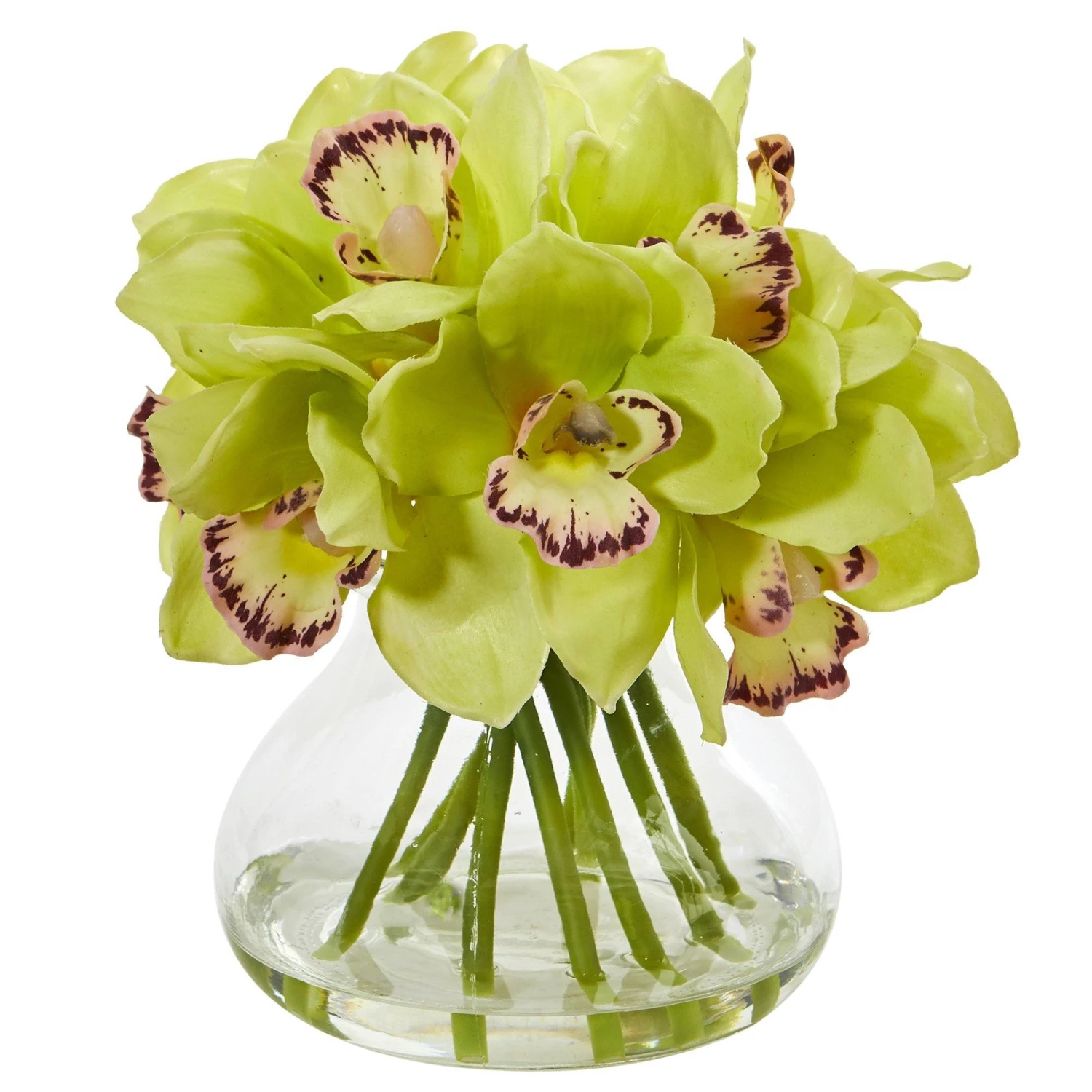Cymbidium Silk Orchid Artificial Arrangement In Glass Vase 3 Cymbidium Silk Orchid Artificial Arrangement In Glass Vase