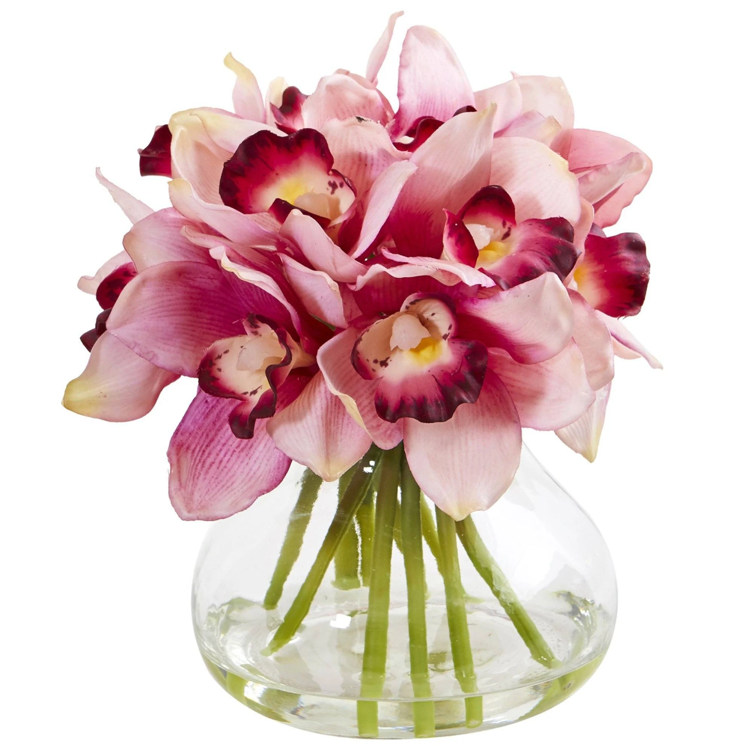 Cymbidium Silk Orchid Artificial Arrangement In Glass Vase 5 Cymbidium Silk Orchid Artificial Arrangement In Glass Vase - Image 3