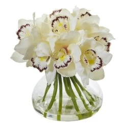 Cymbidium Silk Orchid Artificial Arrangement In Glass Vase 10 Cymbidium Silk Orchid Artificial Arrangement In Glass Vase -Artificial Flowers Sale artificial cymbidium orchid artificial arrangement in glass vase nearly natural white 877208