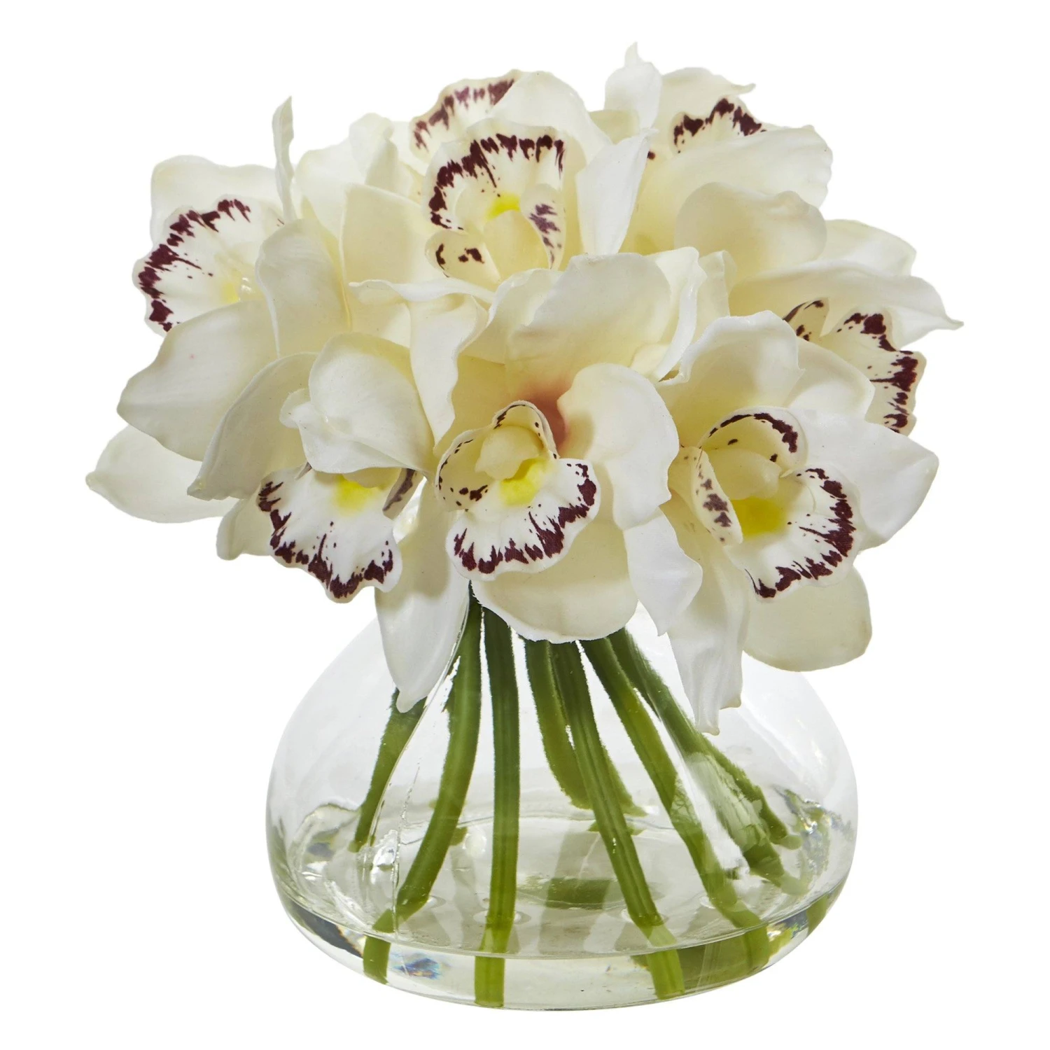Cymbidium Silk Orchid Artificial Arrangement In Glass Vase 6 Cymbidium Silk Orchid Artificial Arrangement In Glass Vase - Image 4