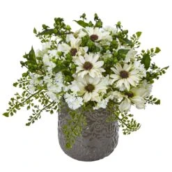 Daisy Bush In Gray Decorative Vase -Artificial Flowers Sale artificial daisy bush in gray decorative vase nearly natural white 991328