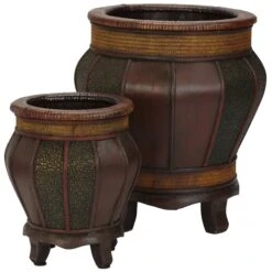 Decorative Wood Panel Planters (Set Of 2)
