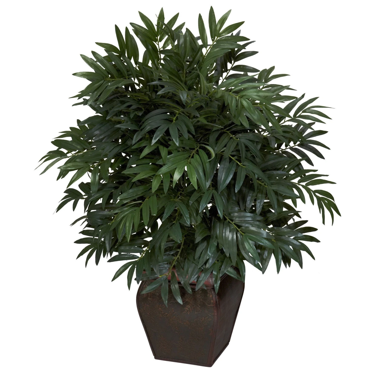 Double Bamboo Palm W/Decorative Planter Silk Plant 3 Double Bamboo Palm W/Decorative Planter Silk Plant