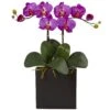 Double Mini Phalaenopsis In Black Vase -Artificial Flowers Sale artificial double mini phalaenopsis in black vase nearly natural orchid 477138