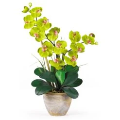 Double Stem Phalaenopsis Silk Orchid Arrangement -Artificial Flowers Sale artificial double stem phalaenopsis silk orchid arrangement nearly natural green 882166