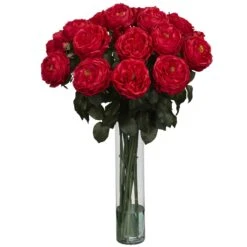 Fancy Rose Silk Flower Arrangement -Artificial Flowers Sale artificial fancy rose silk flower arrangement nearly natural red 783255