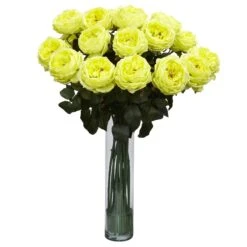 Fancy Rose Silk Flower Arrangement -Artificial Flowers Sale artificial fancy rose silk flower arrangement nearly natural yellow 561211