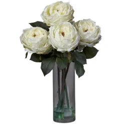 Fancy Rose W/Cylinder Vase Silk Flower Arrangement -Artificial Flowers Sale artificial fancy rose wcylinder vase silk flower arrangement nearly natural white 955037