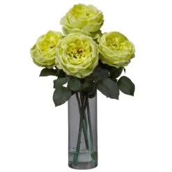 Fancy Rose W/Cylinder Vase Silk Flower Arrangement -Artificial Flowers Sale artificial fancy rose wcylinder vase silk flower arrangement nearly natural yellow 197488