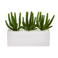 Finger Cactus Artificial Plant In White Vase