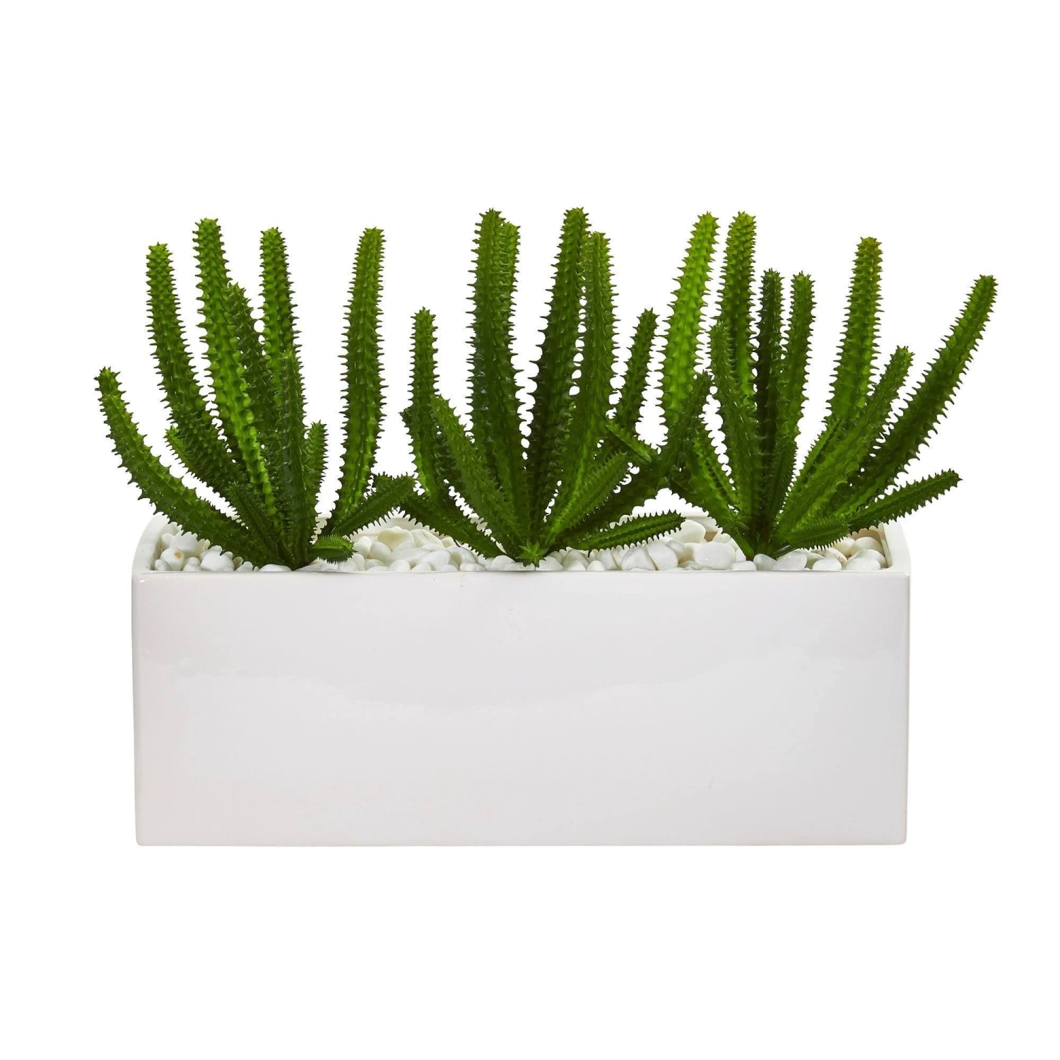 Finger Cactus Artificial Plant In White Vase 3 Finger Cactus Artificial Plant In White Vase