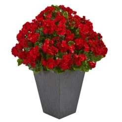 Geranium Artificial Plant In Slate Plater UV Resistant (Indoor/Outdoor) -Artificial Flowers Sale artificial geranium artificial plant in slate plater uv resistant indooroutdoor nearly natural red 266196