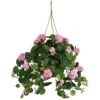 Geranium Hanging Basket Silk Plant -Artificial Flowers Sale artificial geranium hanging basket silk plant nearly natural pink 604703