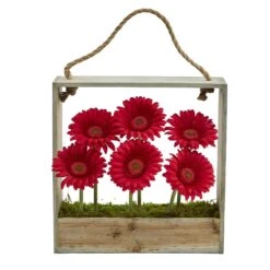Gerber Daisy Garden In Hanging Frame -Artificial Flowers Sale artificial gerber daisy garden in hanging frame nearly natural red 860268