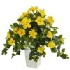 Hibiscus Artificial Plant In White Tower Planter -Artificial Flowers Sale artificial hibiscus artificial plant in white tower planter nearly natural yellow 501663