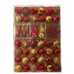 Holiday Shatterproof, 52 Count Christmas Tree Ornament Box Set, 80mm To 150mm With Reusable Tray