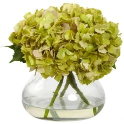 Large Blooming Hydrangea W/Vase -Artificial Flowers Sale artificial large blooming hydrangea wvase nearly natural green 991132