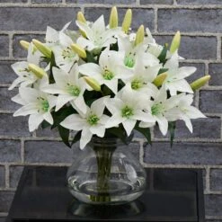 Large Lily Arrangement With Vase -Artificial Flowers Sale artificial large lily arrangement with vase nearly natural 533492