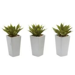 Mini Agave W/ Planter (Set Of 3) White 9 Mini Agave W/ Planter (Set Of 3) White -Artificial Flowers Sale artificial mini agave w planter set of 3 white nearly natural 712280