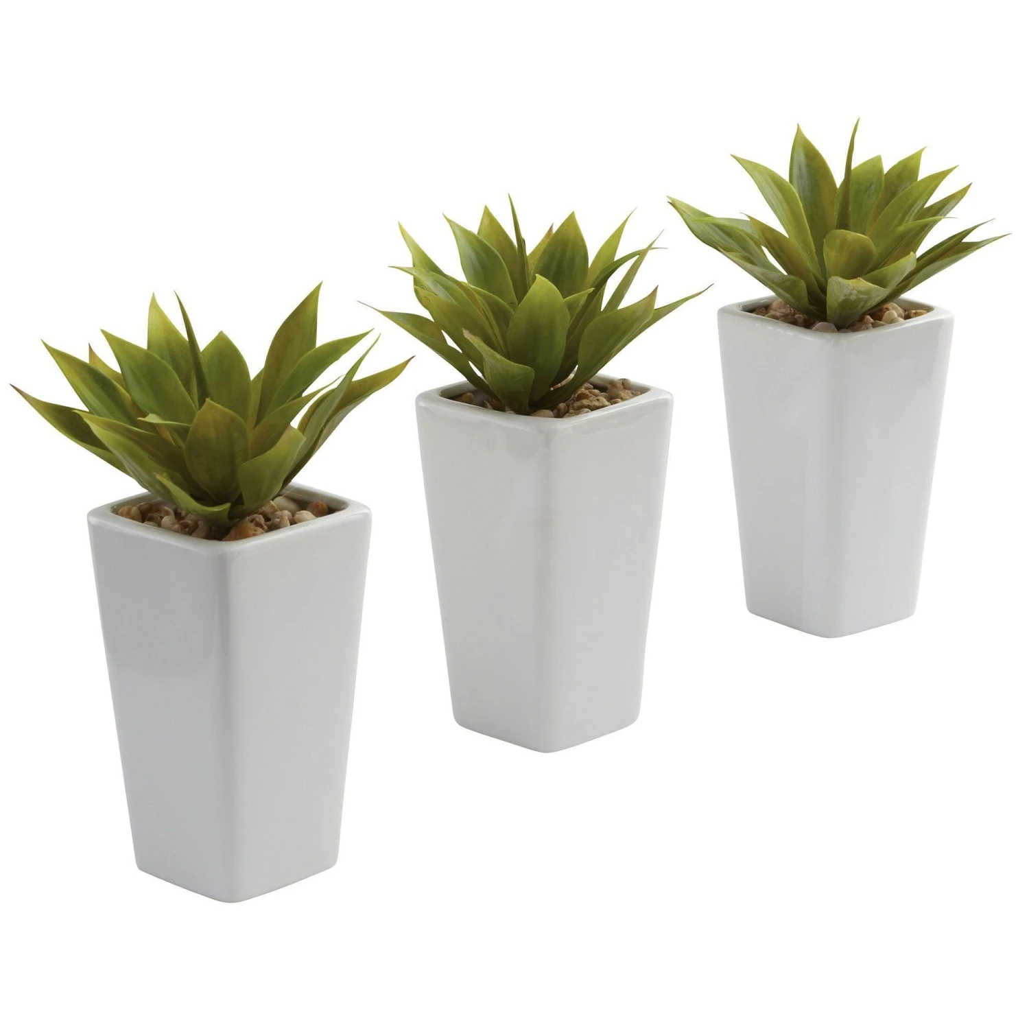 Mini Agave W/ Planter (Set Of 3) White 3 Mini Agave W/ Planter (Set Of 3) White