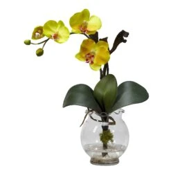 Mini Phalaenopsis W/Fluted Vase Silk Flower Arrangement -Artificial Flowers Sale artificial mini phalaenopsis wfluted vase silk flower arrangement nearly natural yellow 627884