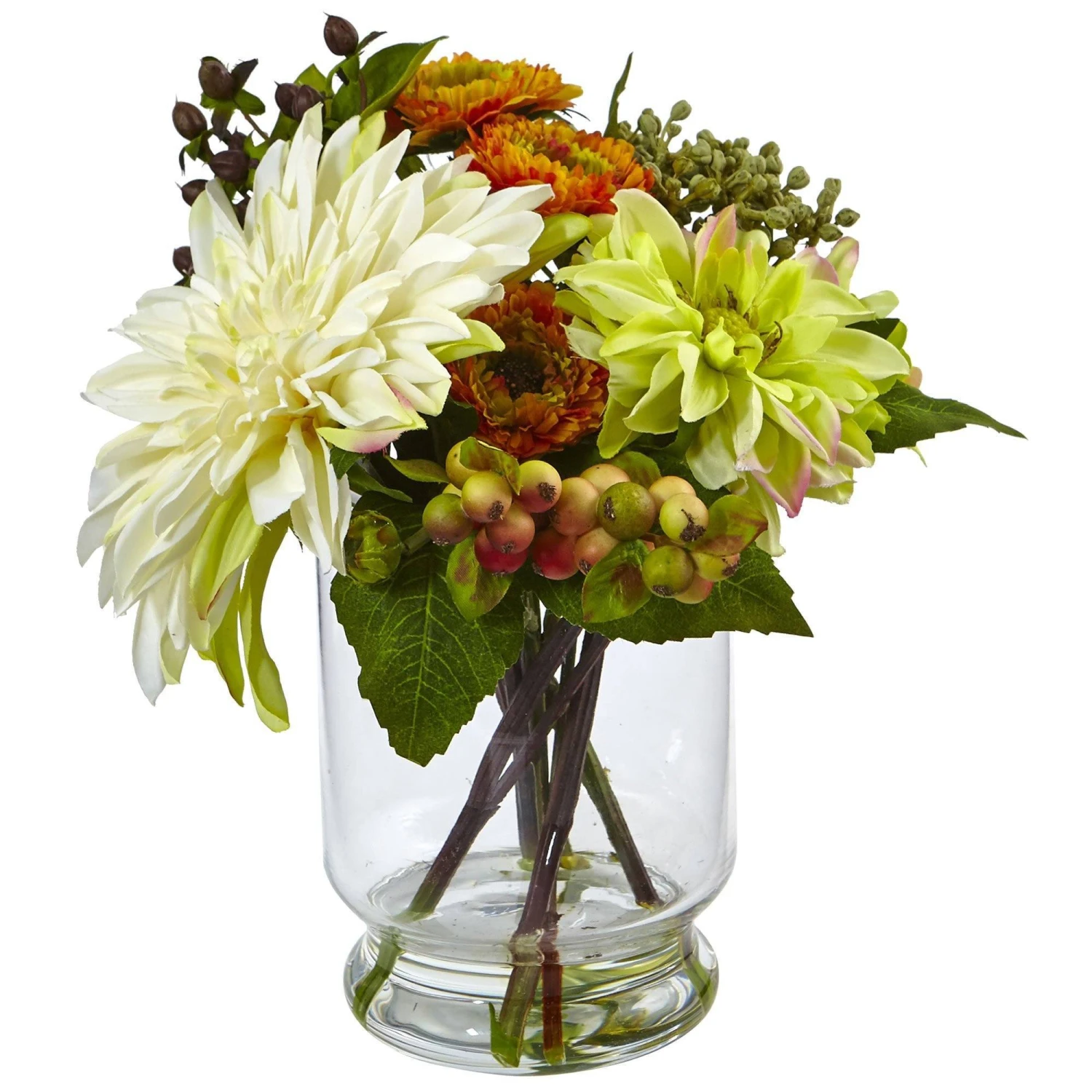 Mixed Dahlia And Mum With Glass Vase 3 Mixed Dahlia And Mum With Glass Vase