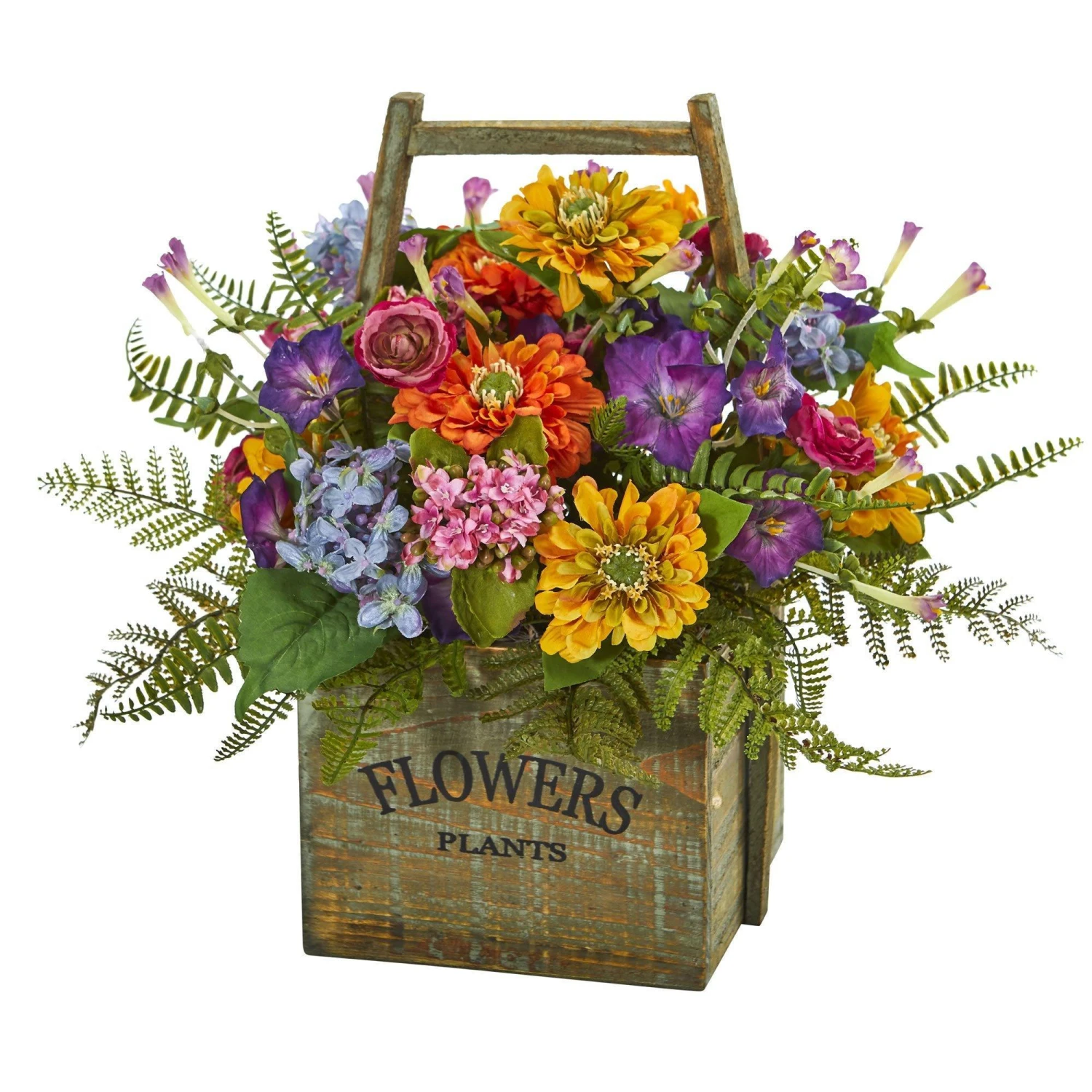 Mixed Floral Artificial Arrangement In Wood Basket 3 Mixed Floral Artificial Arrangement In Wood Basket