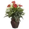 Mixed Greens & Anthurium W/Decorative Vase Silk Plant -Artificial Flowers Sale artificial mixed greens anthurium wdecorative vase silk plant nearly natural 951553