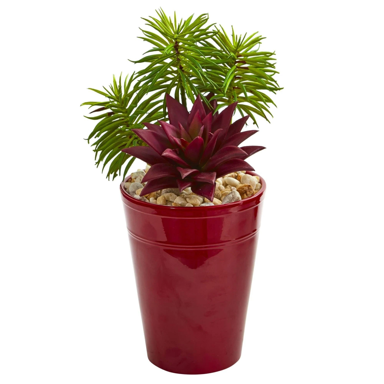 Mixed Succulents Artificial Plant In Burgundy Vase (Set Of 2) 4 Mixed Succulents Artificial Plant In Burgundy Vase (Set Of 2) - Image 2