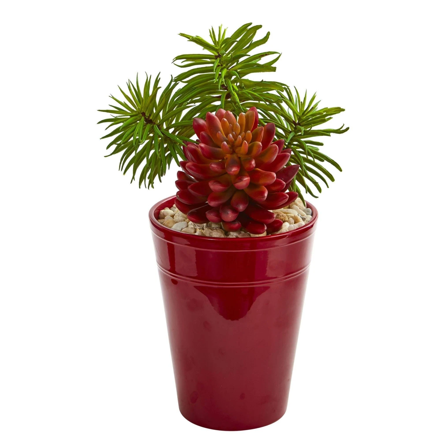 Mixed Succulents Artificial Plant In Burgundy Vase (Set Of 2) 5 Mixed Succulents Artificial Plant In Burgundy Vase (Set Of 2) - Image 3