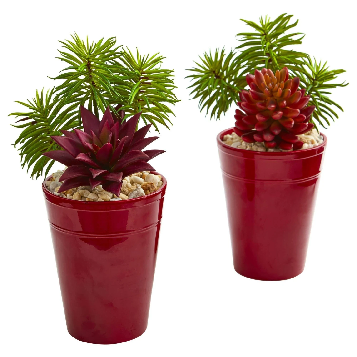 Mixed Succulents Artificial Plant In Burgundy Vase (Set Of 2) 3 Mixed Succulents Artificial Plant In Burgundy Vase (Set Of 2)