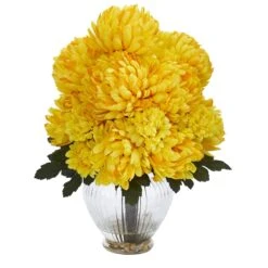 Mum Artificial Arrangement In Vase -Artificial Flowers Sale artificial mum artificial arrangement in vase nearly natural yellow 822767
