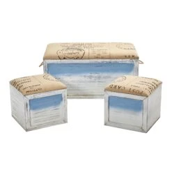 Ocean Breeze Storage Boxes, Bench And Seating Set (Set Of 3)
