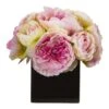 Peony Silk Arrangement In Black Vase -Artificial Flowers Sale artificial peony artificial arrangement in black vase nearly natural pink 584784