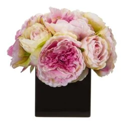 Peony Silk Arrangement In Black Vase