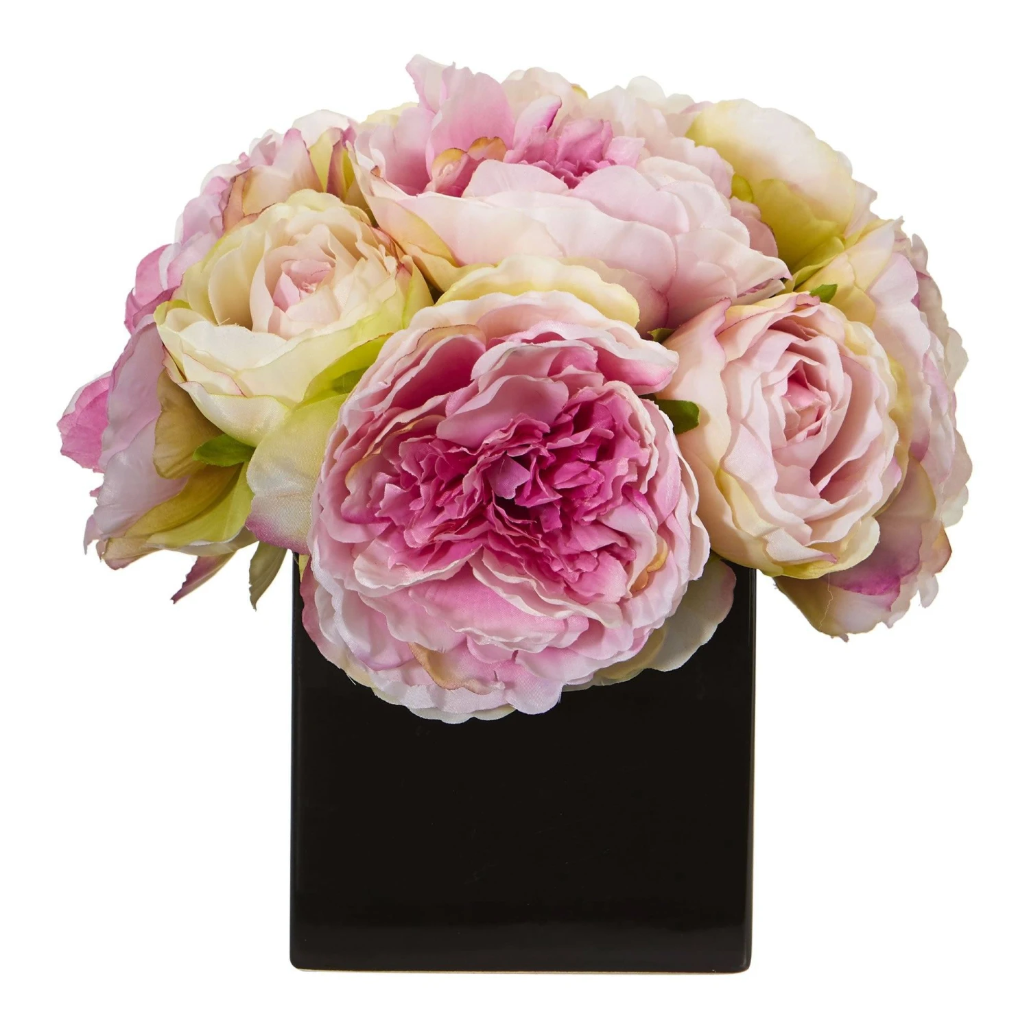 Peony Silk Arrangement In Black Vase 3 Peony Silk Arrangement In Black Vase