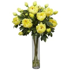 Peony W/Cylinder Silk Flower Arrangement 7 Peony W/Cylinder Silk Flower Arrangement -Artificial Flowers Sale artificial peony wcylinder silk flower arrangement nearly natural yellow 134704