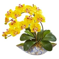 Silk Phalaenopsis Orchid Artificial Arrangement In Vase -Artificial Flowers Sale artificial phalaenopsis orchid artificial arrangement in vase nearly natural yellow 903126