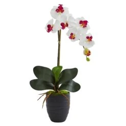 Phalaenopsis Orchid In Black Vase -Artificial Flowers Sale artificial phalaenopsis orchid in black vase nearly natural white 651572