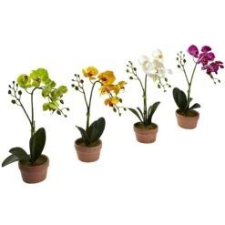 Phalaenopsis Orchid W/Clay Vase (Set Of 4) -Artificial Flowers Sale artificial phalaenopsis orchid wclay vase set of 4 nearly natural 250298