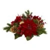 Poinsettia, Berry And Golden Pine Cone Candelabrum Artificial Arrangement -Artificial Flowers Sale artificial poinsettia berry and golden pine cone candelabrum artificial arrangement nearly natural 816888