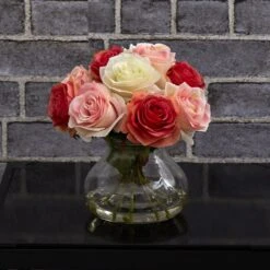 Rose Arrangement W/Vase 39 Rose Arrangement W/Vase -Artificial Flowers Sale artificial rose arrangement wvase nearly natural 367104